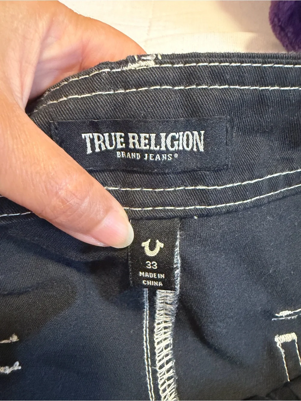 True Religion Black Men's Cargo Pants with Contrast Stitching